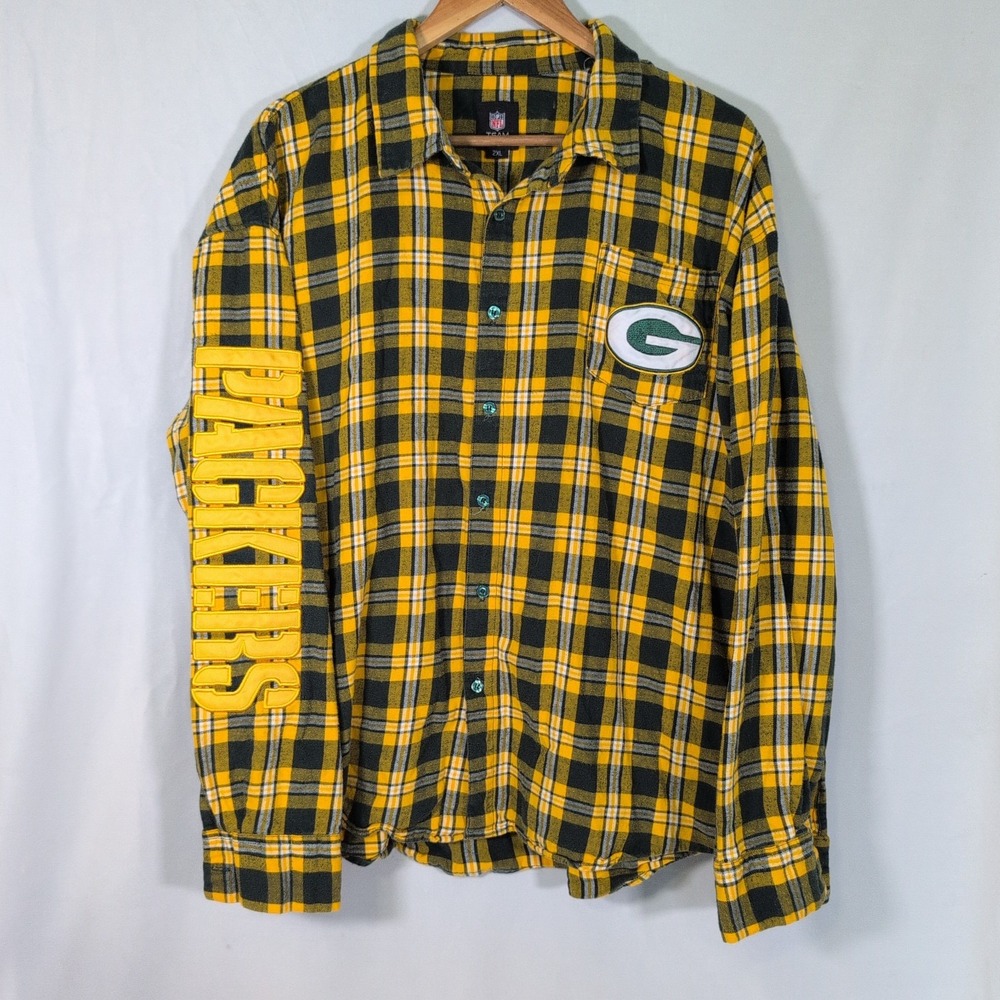 Green Bay Packers NFL Plaid Flannel Shirt sz 2XL Men's  Long Sleeve Button Up